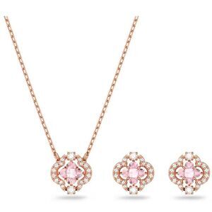 Swarovski Una Earrings And Necklace Set Clover Pink Rose Gold-tone Plated